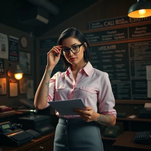 A cinematic close-up of Dahlia Valentina as a Continental Admini...