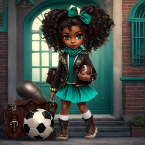 Illustrate a glamorous chibi-style character of an African Ameri...