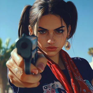 girl with brown hair, thick eyebrows, pumped up lips, potato nos...