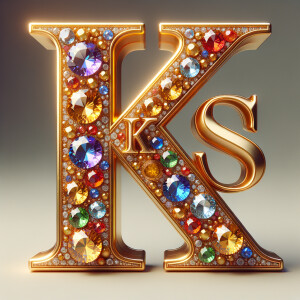 Create a 3-D realistic image with the letters  K.S. in gold raised letters , Add diamonds and colorful jewels