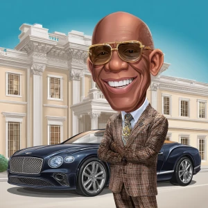 Create an image of caricature animation of a happy classy Africa...