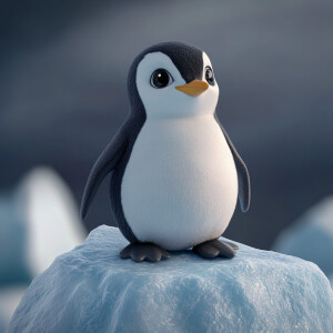 cute cgi 3d penguin standing on top of an iceberg