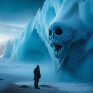 An extraterrestrial creature with a distorted face exhales a chi...