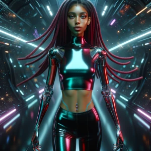 very slender dark-skinned young girl with long red dreadlocks, w...