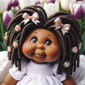 African-American cabbage patch doll with huge dimples,
Her hair...