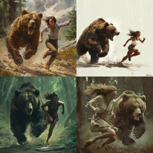 A woman running from a bear