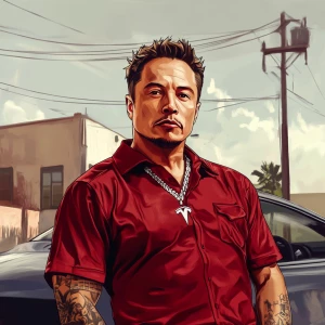 Elon Musk..2pac, in GTA San Andreas and carton style