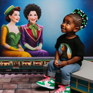 Generate an image depicting a three-year-old African American gi...