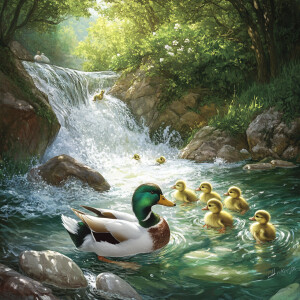 Create an image of a river with rushing, transparent water, reve...