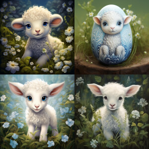 magical and mystical full body baby lamb with blue eyes done in...