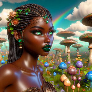Create a vivid 3D image of a stunning African American woman wit...
