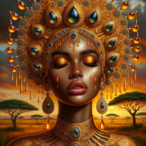 A digital illustration of a Latina woman's portrait with a luxur...