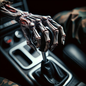 Detached zombie arm holding a car shifter