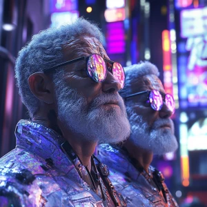 Within a sprawling metropolis, pulsating with vibrant neon and h...