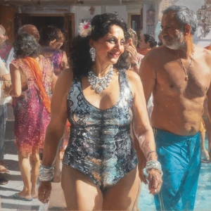 Hyperrealism oil painting,
a punjabi  curvy mother in law, in he...
