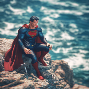 Create a realistic 3D anime-style scene featuring Superman, the...