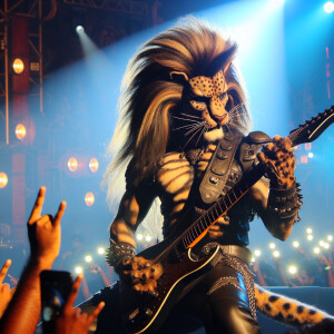 Man-panther Hybrid Playing Heavy Metal Music On his electric gui...