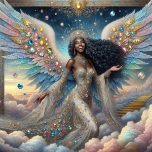 A wide, horizontal image of a happy light skin black female ange...