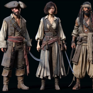 Handsome pirates, full body image, different side