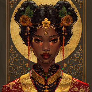 Create an illustration of a Mixed Ethnicity Empress, embodying A...