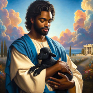 Oil painting of an African-American man resembling Jesus Christ,...