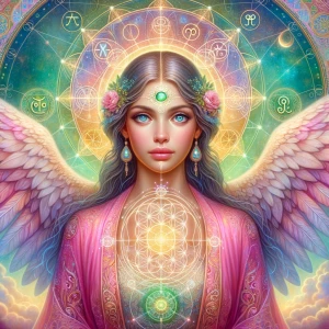 Create a digital painting of a divine feminine figure symbolizin...