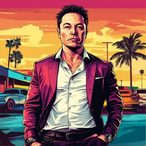Elon Musk in GTA art style — ketamine — in the style of a Grand...