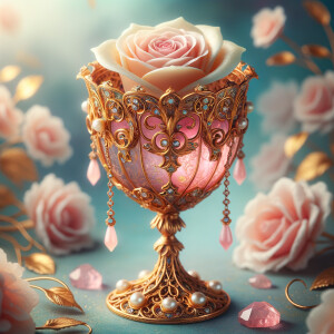 A fantastical and ornate golden goblet cradles a single, delicat...