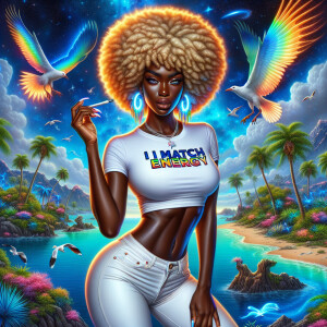 Tropical landscape: Airbrush style, A beautiful island with palm...