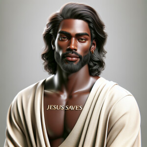 "Create a 3D realistic artwork featuring the phrase 'Jesus Saves...
