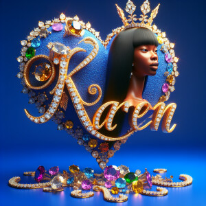 Craft a 3-D image showcasing the name 'KAREN' in a luxurious gol...