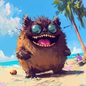 Stylized character portrait of a mischievous designer toy creat...