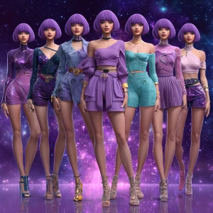 Create an image of a lineup of multiple versions of a female sup...