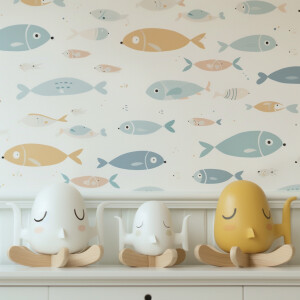 Wallpaper for a children's room featuring a single image of mari...