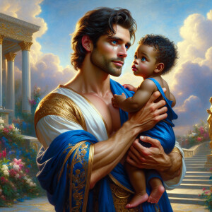 Classical oil painting style depicting an African-American Jesus...