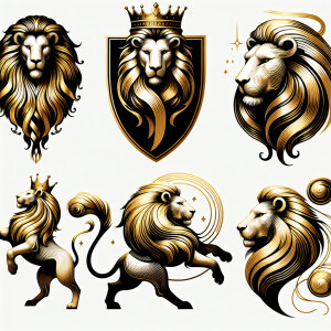 Lion in Silhouette: Use a stylized silhouette of a lion with 24k...