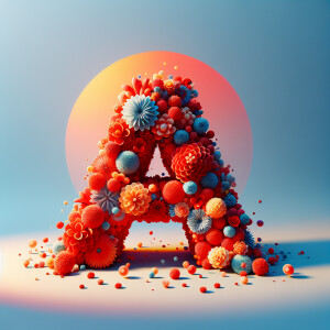 Make 3d letter A color red . Shadow orange. Arround flowers and...