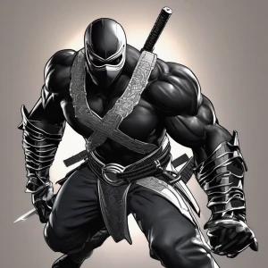 A muscular Nigerian Ninja assassin warrior in Black traditional...
