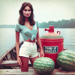 Create a faded color film photograph from 1972 of a gorgeous, 23...