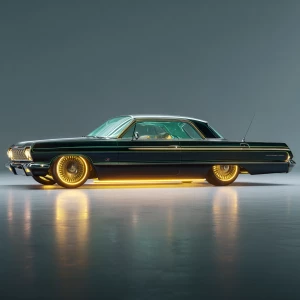 A stunning 64 Chevy impala on Dayton 100 spoke 20 inch gold rims...