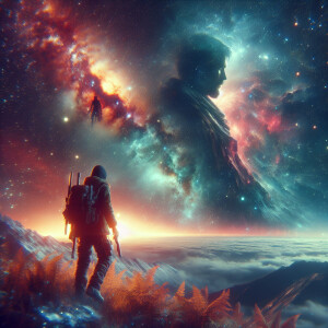 Hyperrealistic double exposure galactic wonderer, masterpiece, u...