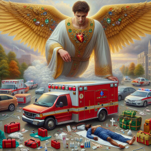 Create a realistic 3D oil painting depicting a scene of emergenc...
