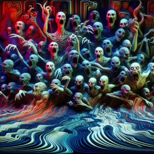 Create a 3D movie poster featuring legions of demons that is bot...