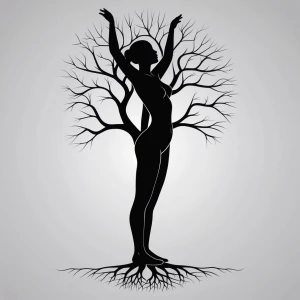 Design a minimalist black and white vector silhouette of a woman...