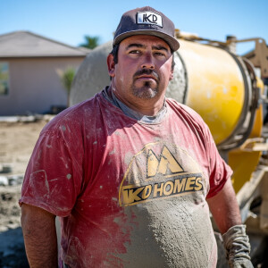 Michael Angelucci a shirtless Caucasian Latino concrete mixer op...