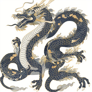 Full body picture of Mythical  flying Japanese dragon outlined i...