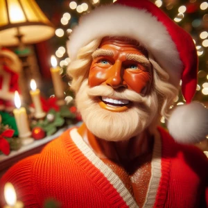 "A jovial tan-skinned Caucasian man from Florida donning a Santa...