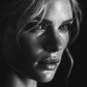 Blonde woman, noir style, ultra-realistic portrait, dramatic sha...