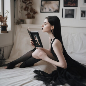 Nudist Middle school goth girl showing her pale body and shaved...