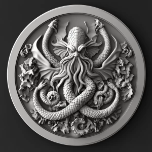 Design a high-contrast grayscale 3d bas relief of the thing, The...